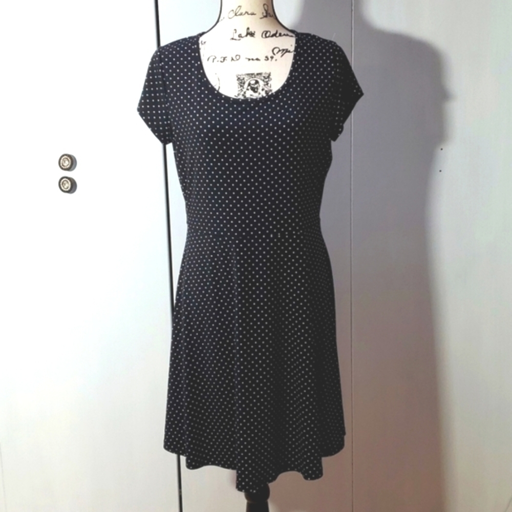 Michael Kors|Black/White Polka Dot Cocktail Mini Dress Cap Sleeve  Elegant  Lg